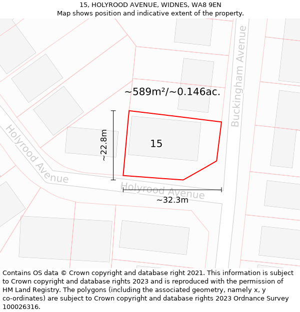 15, HOLYROOD AVENUE, WIDNES, WA8 9EN: Plot and title map