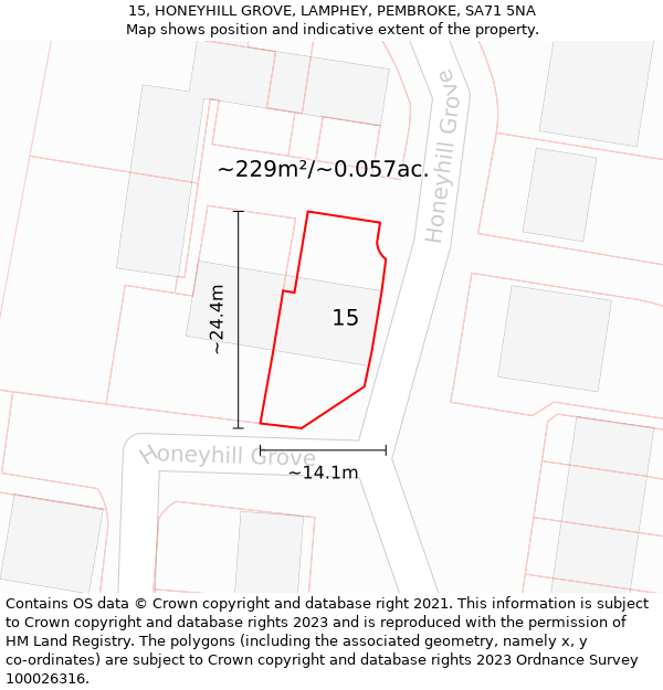 15, HONEYHILL GROVE, LAMPHEY, PEMBROKE, SA71 5NA: Plot and title map