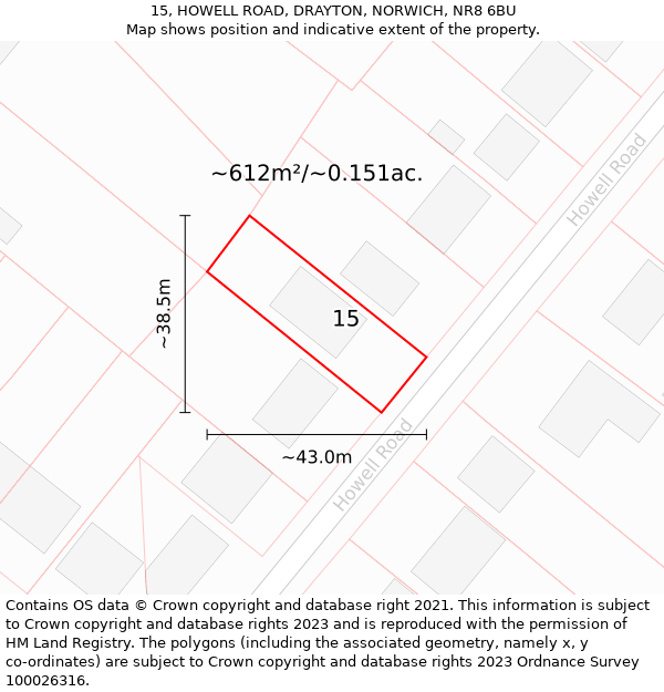 15, HOWELL ROAD, DRAYTON, NORWICH, NR8 6BU: Plot and title map