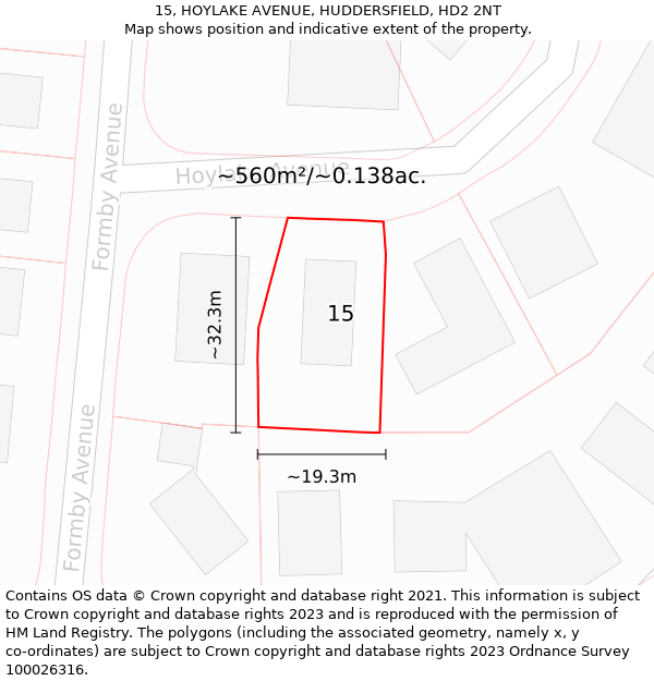 15, HOYLAKE AVENUE, HUDDERSFIELD, HD2 2NT: Plot and title map