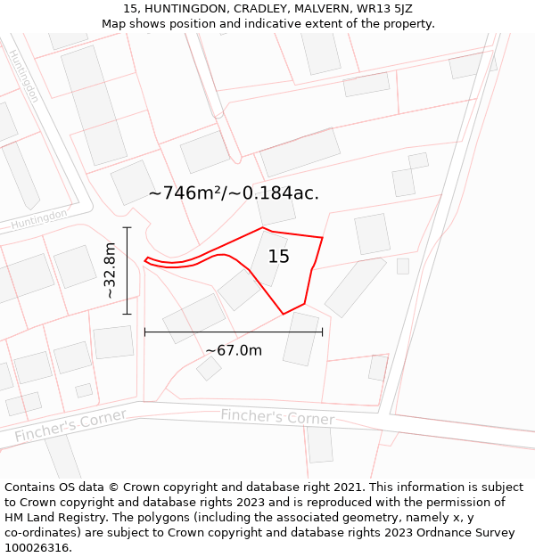 15, HUNTINGDON, CRADLEY, MALVERN, WR13 5JZ: Plot and title map