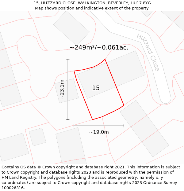 15, HUZZARD CLOSE, WALKINGTON, BEVERLEY, HU17 8YG: Plot and title map