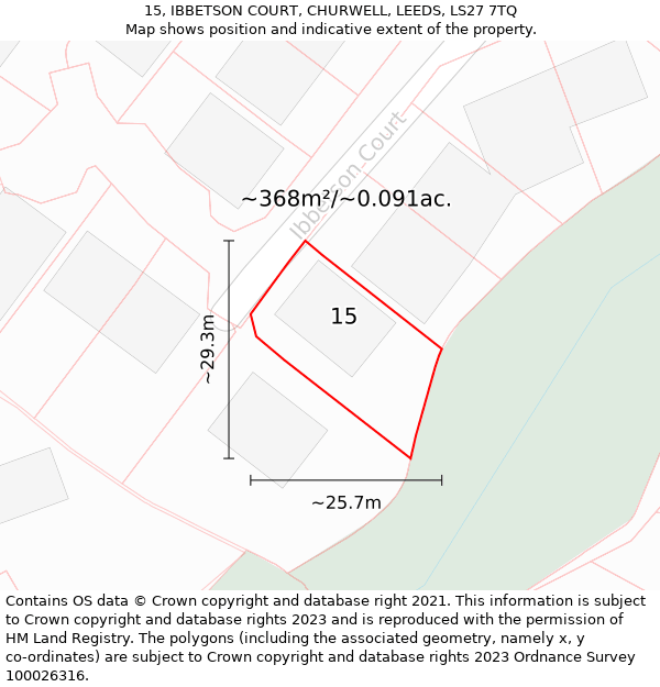 15, IBBETSON COURT, CHURWELL, LEEDS, LS27 7TQ: Plot and title map