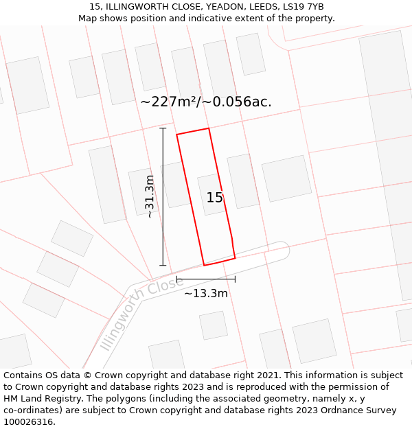 15, ILLINGWORTH CLOSE, YEADON, LEEDS, LS19 7YB: Plot and title map