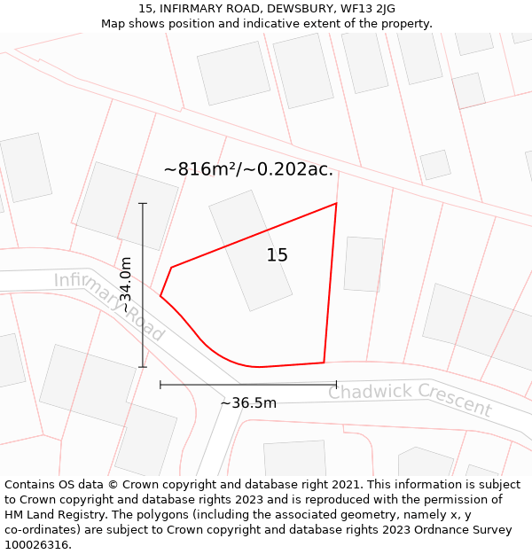 15, INFIRMARY ROAD, DEWSBURY, WF13 2JG: Plot and title map