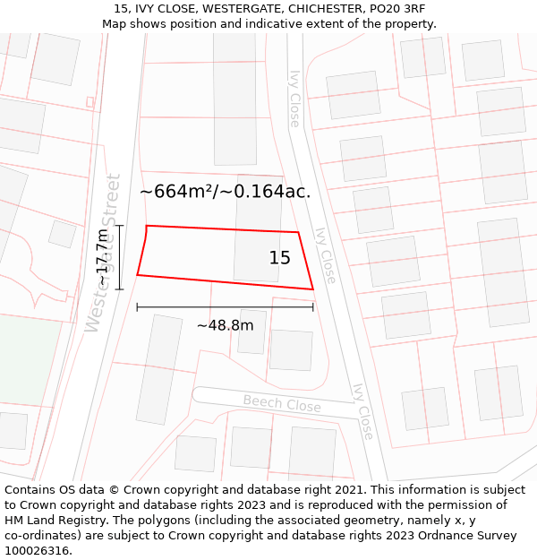 15, IVY CLOSE, WESTERGATE, CHICHESTER, PO20 3RF: Plot and title map