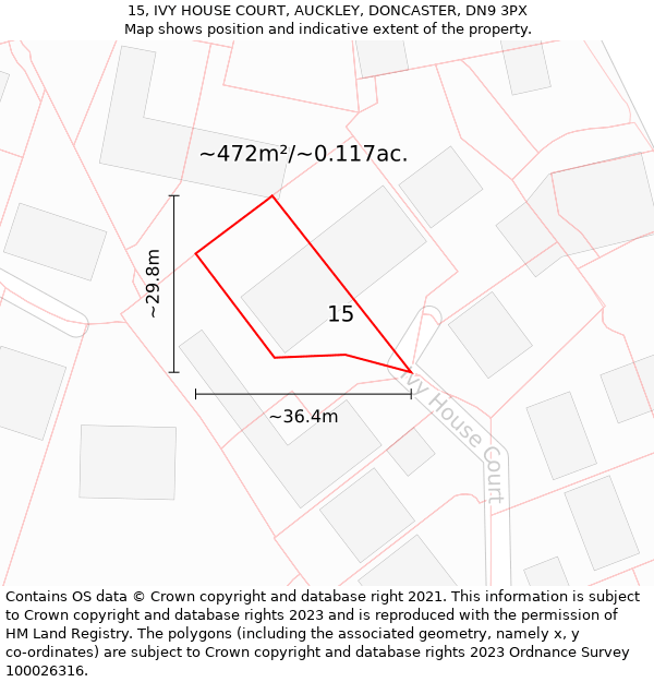 15, IVY HOUSE COURT, AUCKLEY, DONCASTER, DN9 3PX: Plot and title map