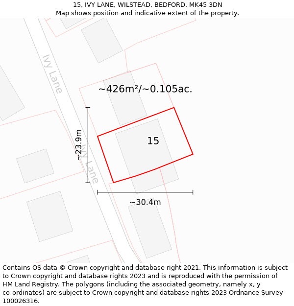 15, IVY LANE, WILSTEAD, BEDFORD, MK45 3DN: Plot and title map