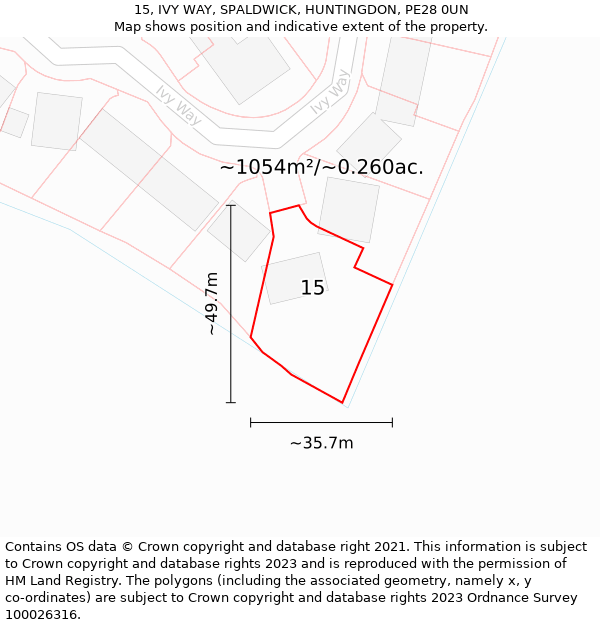 15, IVY WAY, SPALDWICK, HUNTINGDON, PE28 0UN: Plot and title map