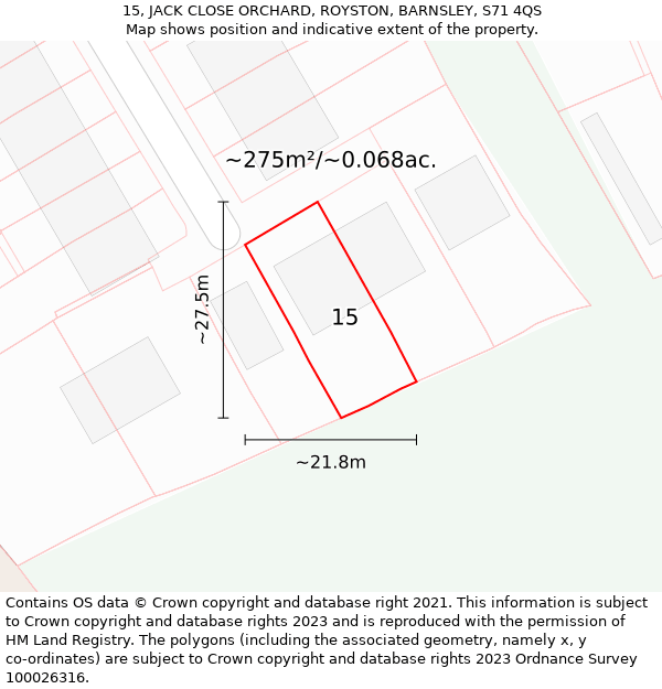 15, JACK CLOSE ORCHARD, ROYSTON, BARNSLEY, S71 4QS: Plot and title map