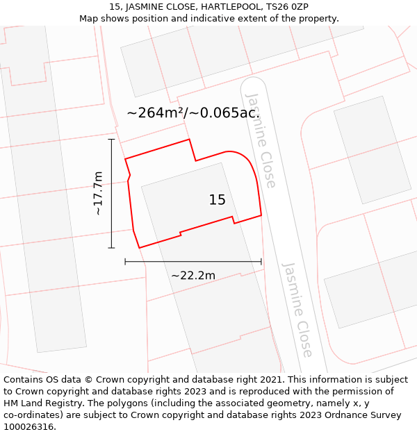 15, JASMINE CLOSE, HARTLEPOOL, TS26 0ZP: Plot and title map