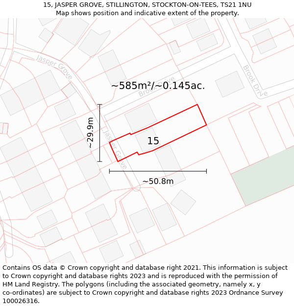 15, JASPER GROVE, STILLINGTON, STOCKTON-ON-TEES, TS21 1NU: Plot and title map