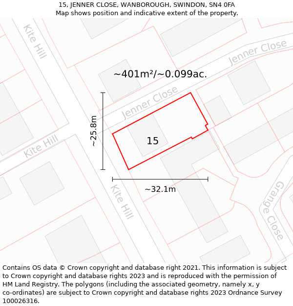 15, JENNER CLOSE, WANBOROUGH, SWINDON, SN4 0FA: Plot and title map