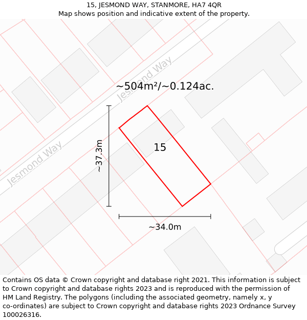 15, JESMOND WAY, STANMORE, HA7 4QR: Plot and title map