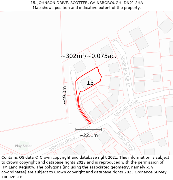 15, JOHNSON DRIVE, SCOTTER, GAINSBOROUGH, DN21 3HA: Plot and title map