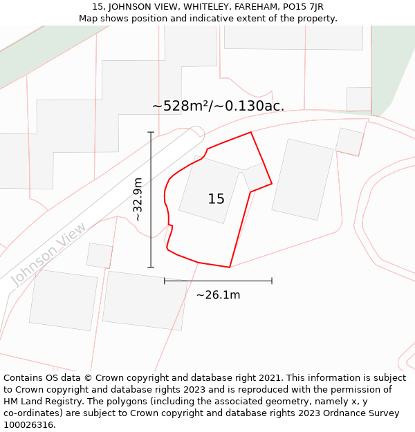 15, JOHNSON VIEW, WHITELEY, FAREHAM, PO15 7JR: Plot and title map