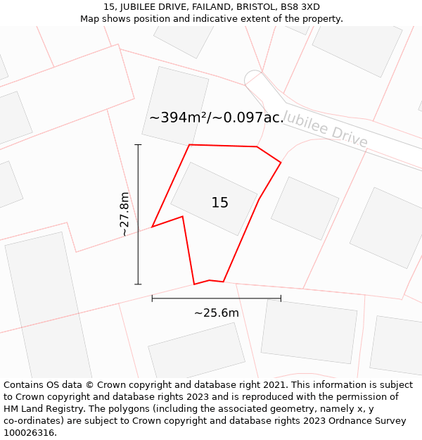 15, JUBILEE DRIVE, FAILAND, BRISTOL, BS8 3XD: Plot and title map