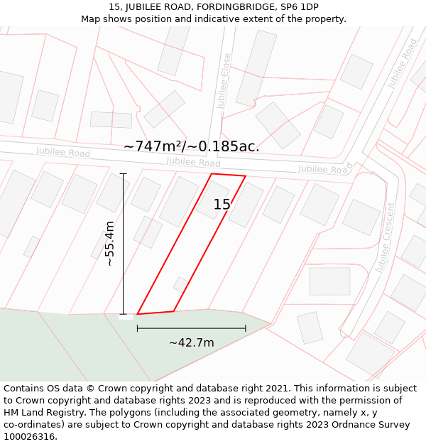 15, JUBILEE ROAD, FORDINGBRIDGE, SP6 1DP: Plot and title map