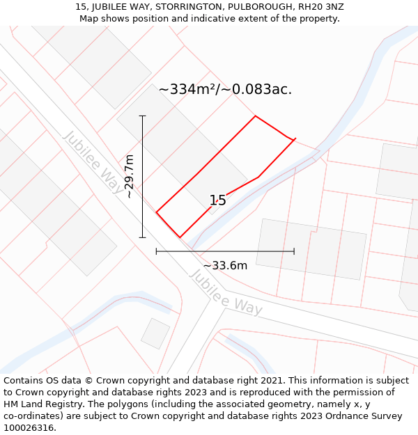 15, JUBILEE WAY, STORRINGTON, PULBOROUGH, RH20 3NZ: Plot and title map