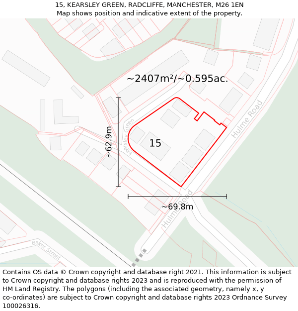 15, KEARSLEY GREEN, RADCLIFFE, MANCHESTER, M26 1EN: Plot and title map