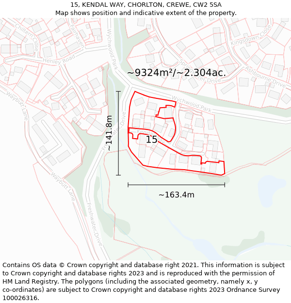 15, KENDAL WAY, CHORLTON, CREWE, CW2 5SA: Plot and title map