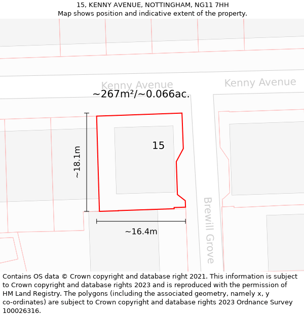 15, KENNY AVENUE, NOTTINGHAM, NG11 7HH: Plot and title map