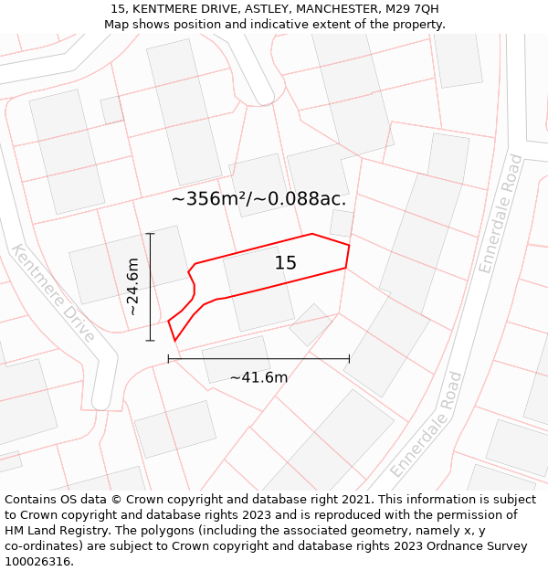 15, KENTMERE DRIVE, ASTLEY, MANCHESTER, M29 7QH: Plot and title map