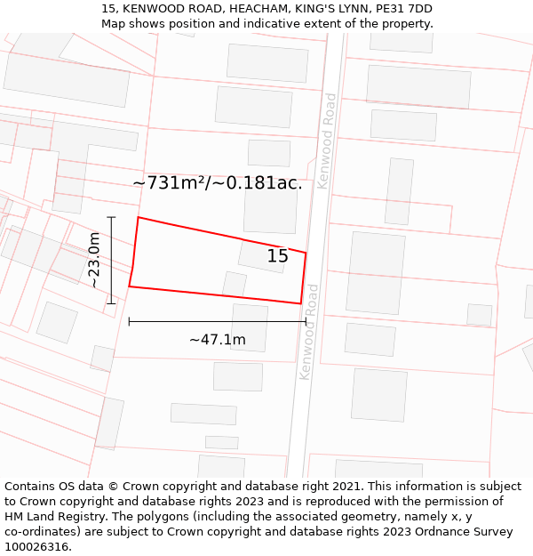 15, KENWOOD ROAD, HEACHAM, KING'S LYNN, PE31 7DD: Plot and title map