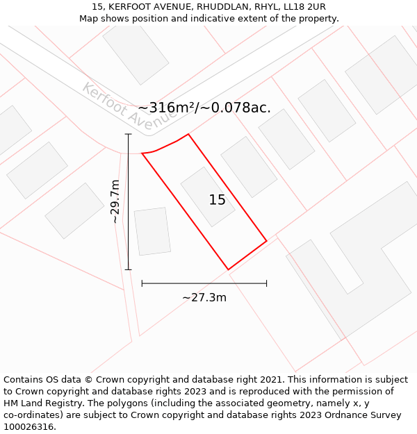 15, KERFOOT AVENUE, RHUDDLAN, RHYL, LL18 2UR: Plot and title map