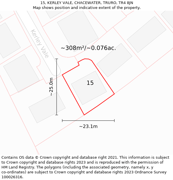 15, KERLEY VALE, CHACEWATER, TRURO, TR4 8JN: Plot and title map