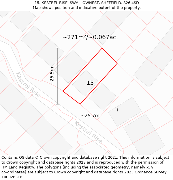 15, KESTREL RISE, SWALLOWNEST, SHEFFIELD, S26 4SD: Plot and title map