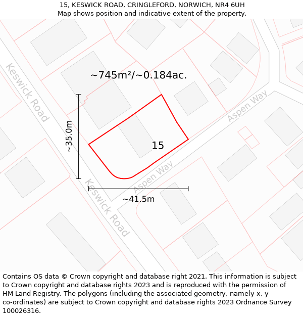 15, KESWICK ROAD, CRINGLEFORD, NORWICH, NR4 6UH: Plot and title map