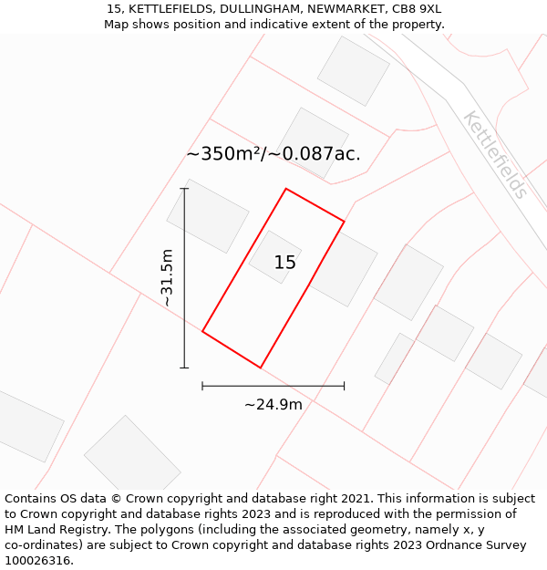 15, KETTLEFIELDS, DULLINGHAM, NEWMARKET, CB8 9XL: Plot and title map