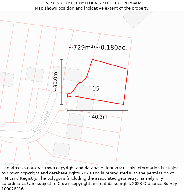 15, KILN CLOSE, CHALLOCK, ASHFORD, TN25 4DA: Plot and title map