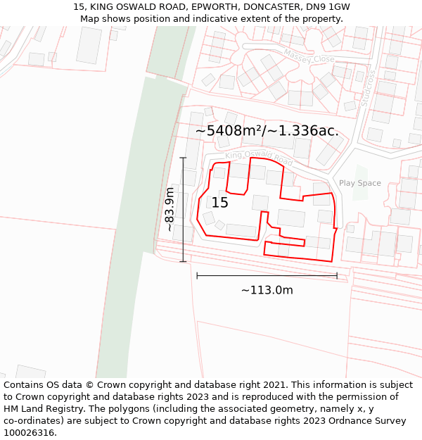 15, KING OSWALD ROAD, EPWORTH, DONCASTER, DN9 1GW: Plot and title map