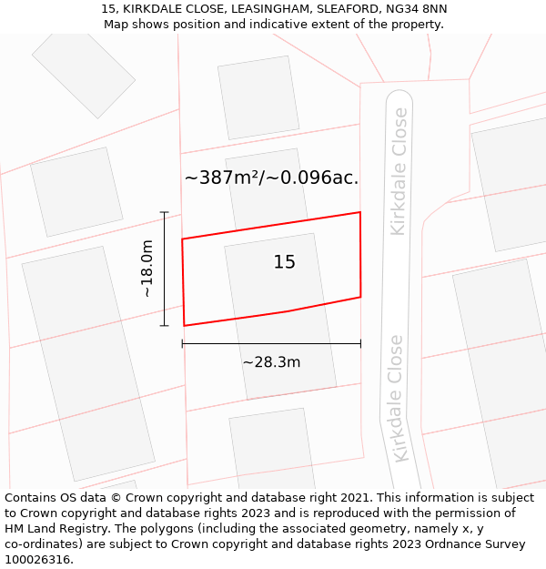 15, KIRKDALE CLOSE, LEASINGHAM, SLEAFORD, NG34 8NN: Plot and title map