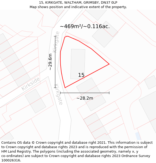 15, KIRKGATE, WALTHAM, GRIMSBY, DN37 0LP: Plot and title map