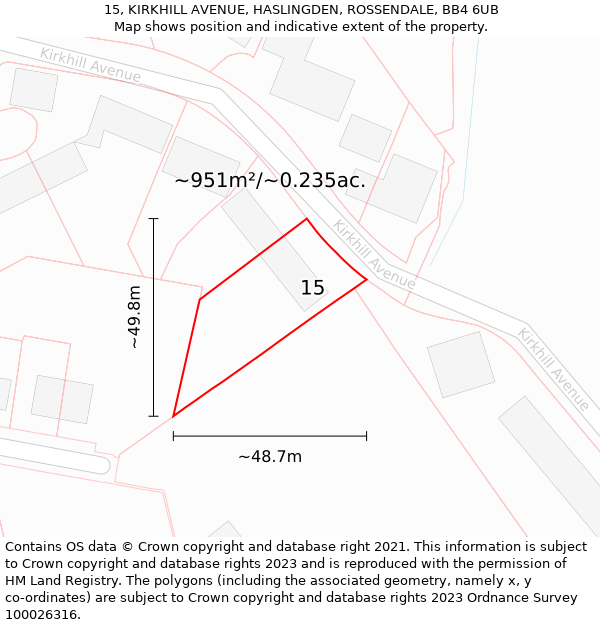 15, KIRKHILL AVENUE, HASLINGDEN, ROSSENDALE, BB4 6UB: Plot and title map