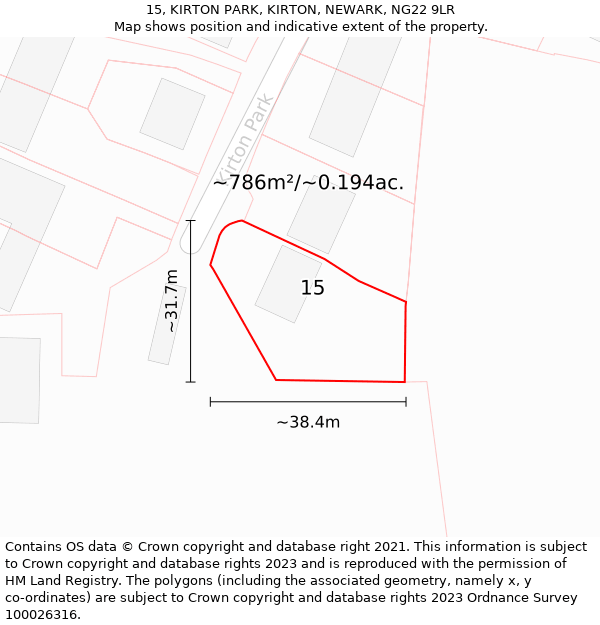 15, KIRTON PARK, KIRTON, NEWARK, NG22 9LR: Plot and title map