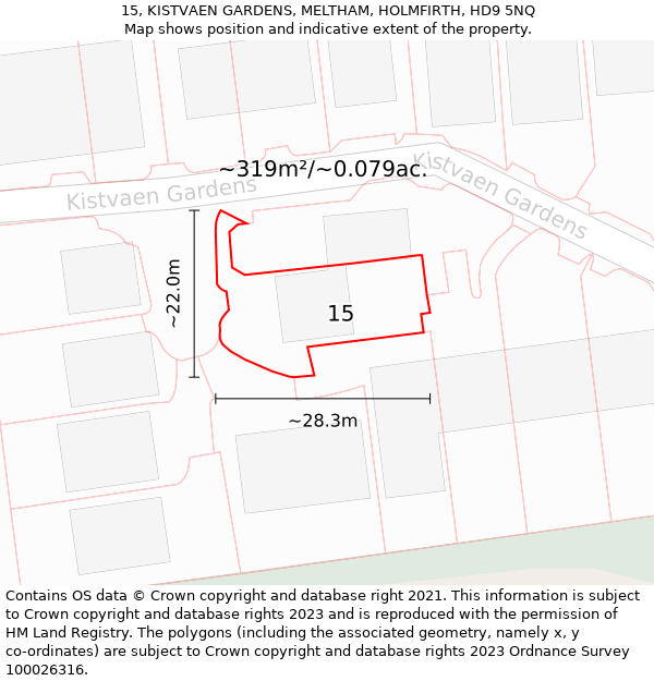 15, KISTVAEN GARDENS, MELTHAM, HOLMFIRTH, HD9 5NQ: Plot and title map