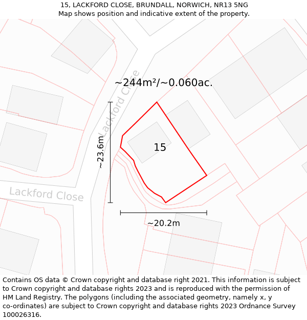 15, LACKFORD CLOSE, BRUNDALL, NORWICH, NR13 5NG: Plot and title map