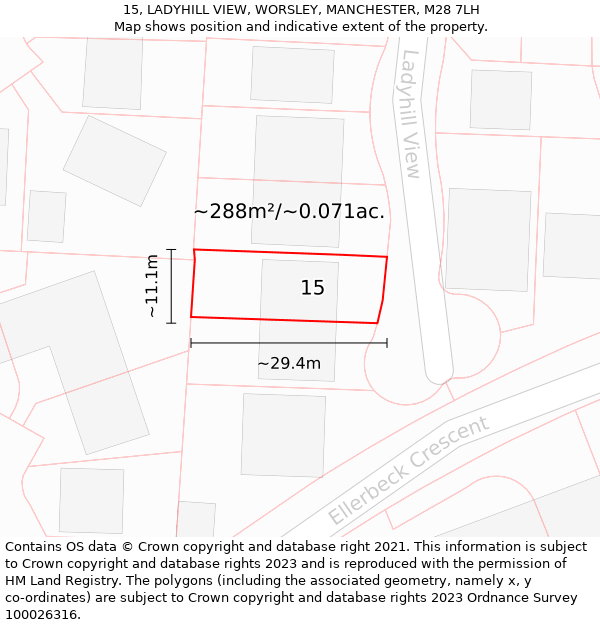 15, LADYHILL VIEW, WORSLEY, MANCHESTER, M28 7LH: Plot and title map