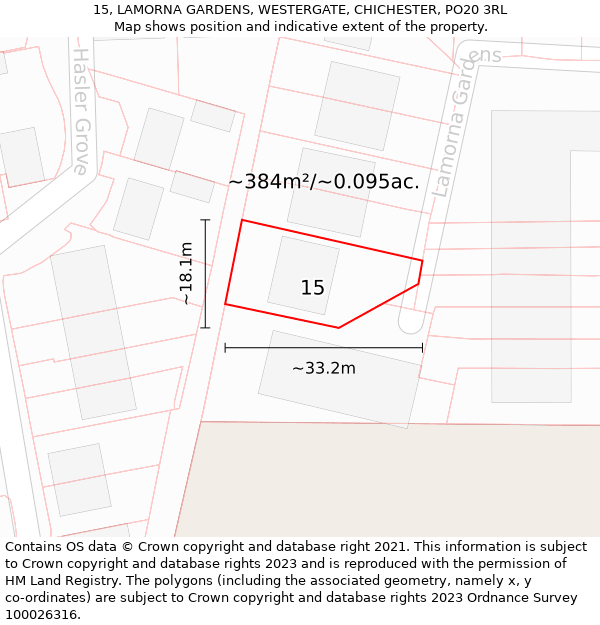 15, LAMORNA GARDENS, WESTERGATE, CHICHESTER, PO20 3RL: Plot and title map