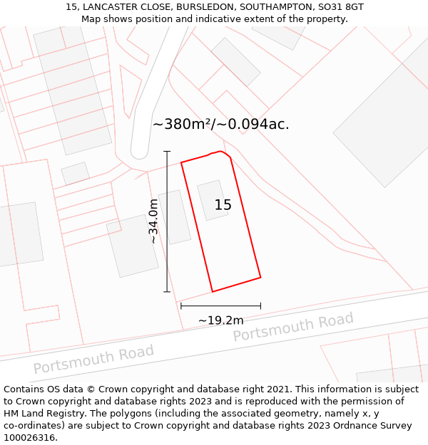 15, LANCASTER CLOSE, BURSLEDON, SOUTHAMPTON, SO31 8GT: Plot and title map