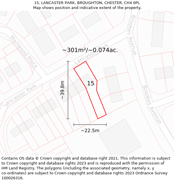 15, LANCASTER PARK, BROUGHTON, CHESTER, CH4 0PL: Plot and title map