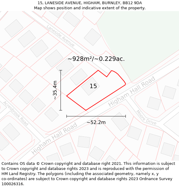 15, LANESIDE AVENUE, HIGHAM, BURNLEY, BB12 9DA: Plot and title map