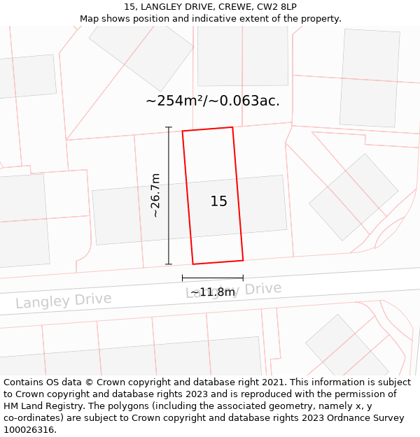 15, LANGLEY DRIVE, CREWE, CW2 8LP: Plot and title map