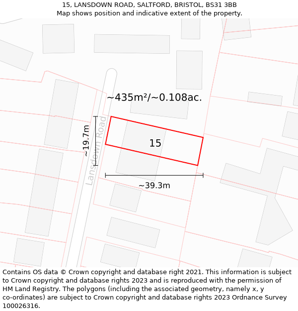 15, LANSDOWN ROAD, SALTFORD, BRISTOL, BS31 3BB: Plot and title map