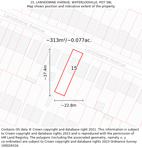 15, LANSDOWNE AVENUE, WATERLOOVILLE, PO7 5BL: Plot and title map