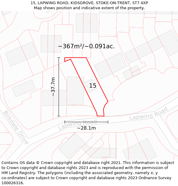 15, LAPWING ROAD, KIDSGROVE, STOKE-ON-TRENT, ST7 4XP: Plot and title map